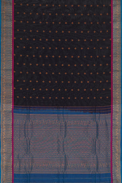 Image of Gadwal Silk Cotton Dark Navy Blue Saree