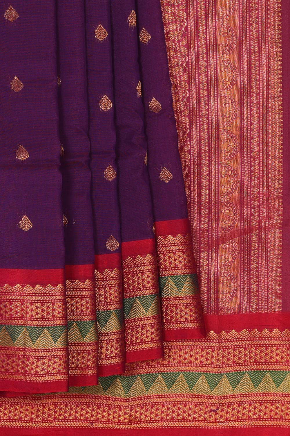 Gadwal Silk Cotton Purple Saree