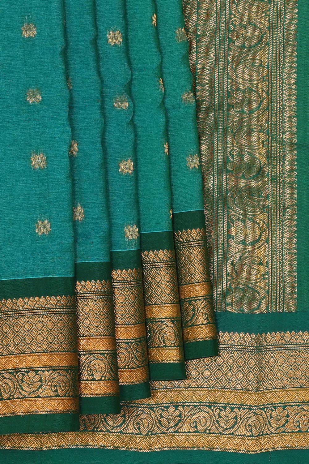 Gadwal Silk Cotton Teal Blue Saree