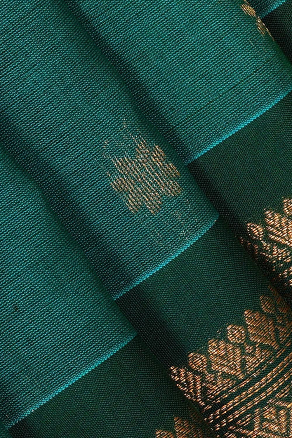 Gadwal Silk Cotton Teal Blue Saree