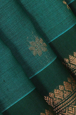 Image of Gadwal Silk Cotton Teal Blue Saree