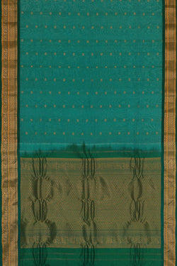 Image of Gadwal Silk Cotton Teal Blue Saree