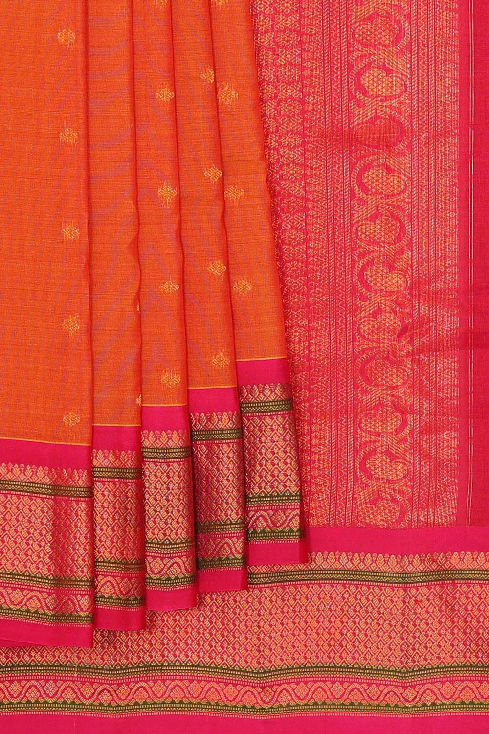 Gadwal Silk Cotton Orange Saree