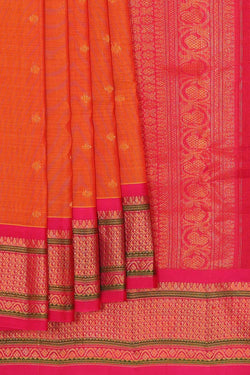 Image of Gadwal Silk Cotton Orange Saree