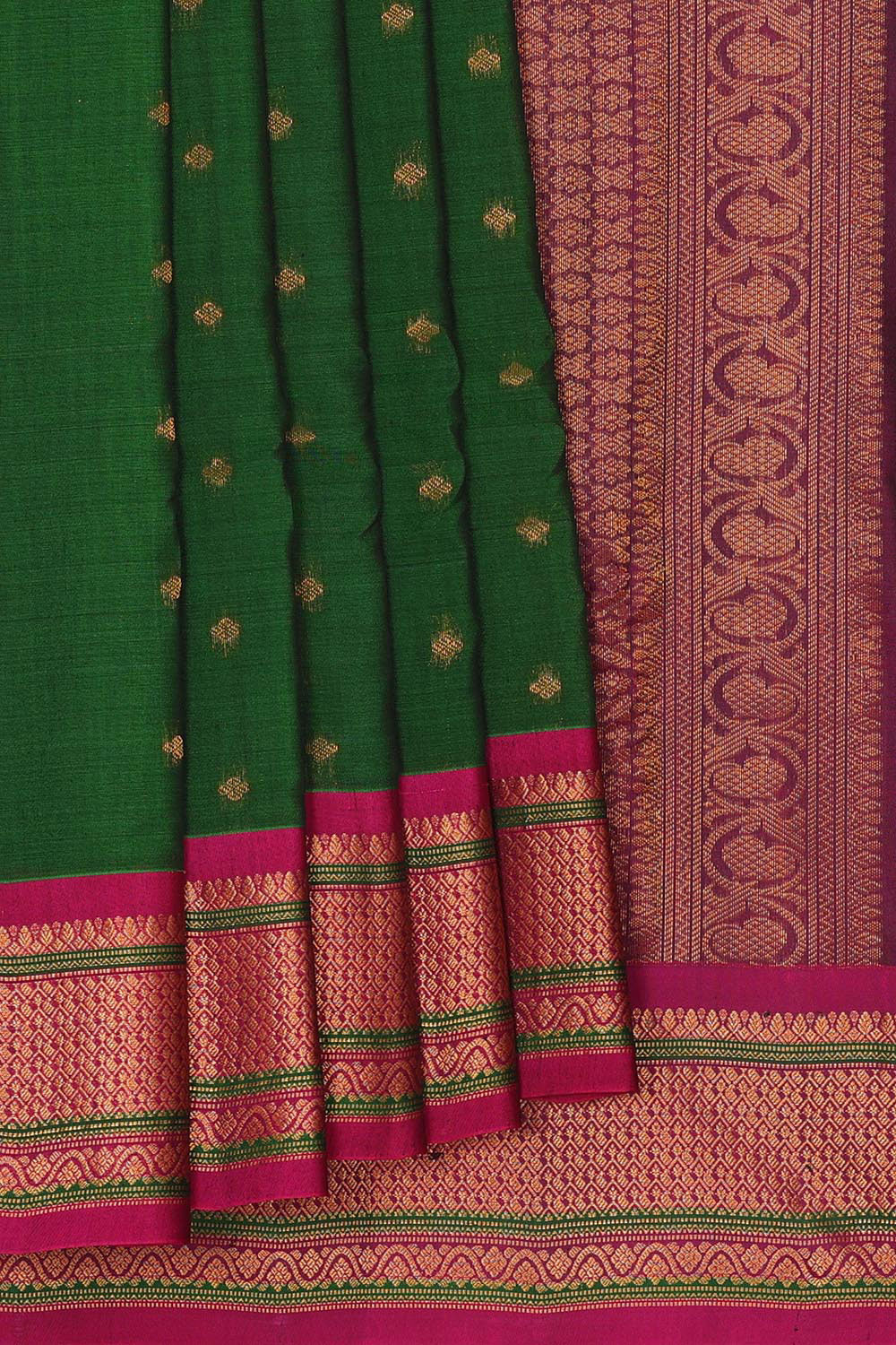 Gadwal Silk Cotton Dark Green Saree