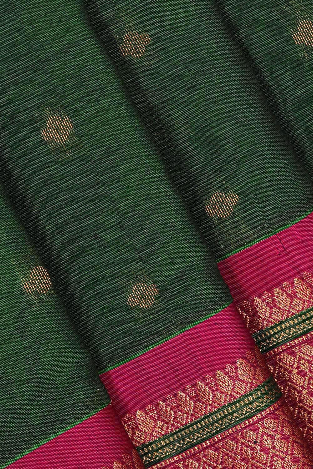 Gadwal Silk Cotton Dark Green Saree