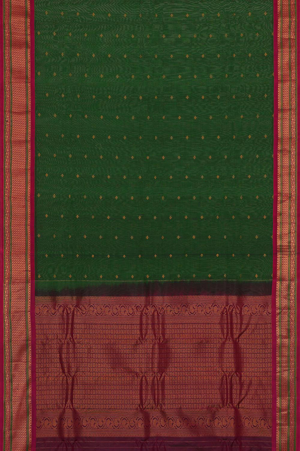 Gadwal Silk Cotton Dark Green Saree