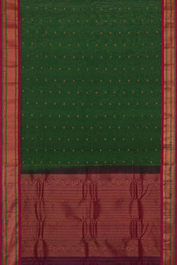 Image of Gadwal Silk Cotton Dark Green Saree