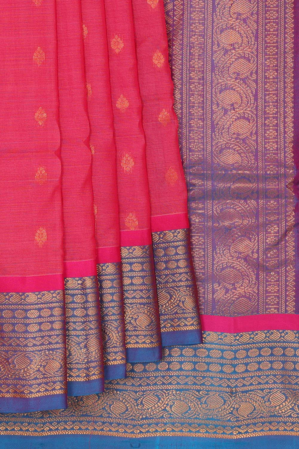 Gadwal Silk Cotton Rani Pink Saree