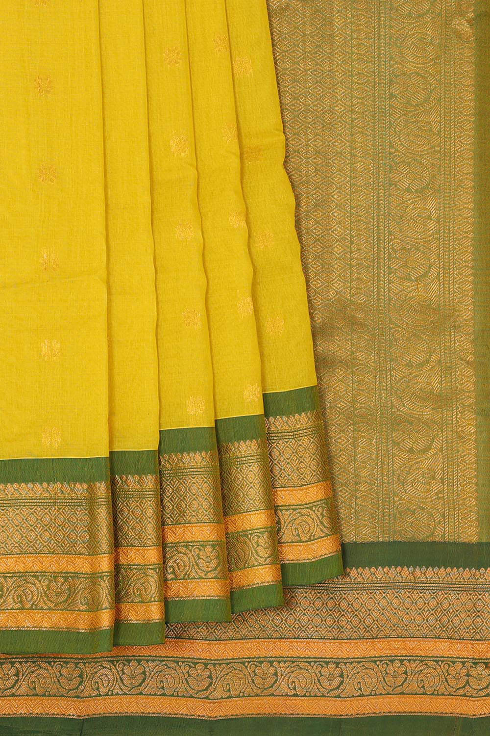 Gadwal Silk Cotton Lemon Yellow Saree