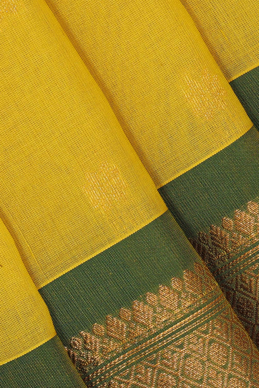 Gadwal Silk Cotton Lemon Yellow Saree