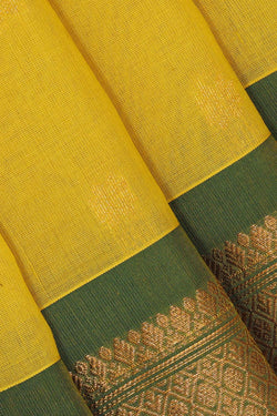 Image of Gadwal Silk Cotton Lemon Yellow Saree