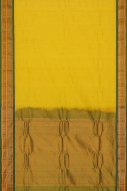 Image of Gadwal Silk Cotton Lemon Yellow Saree