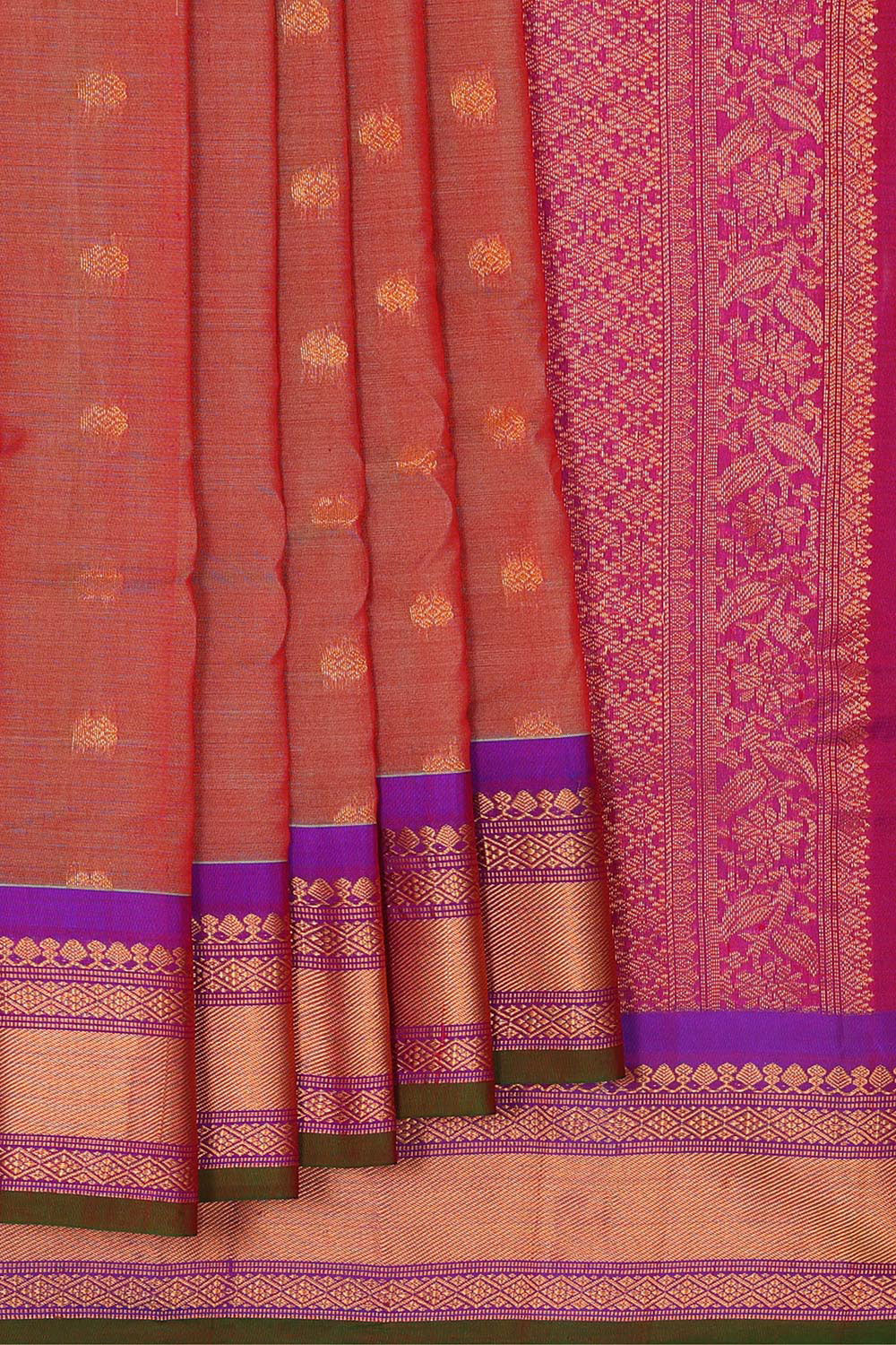 Gadwal Silk Cotton Reddish Brown Saree