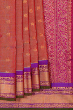 Image of Gadwal Silk Cotton Reddish Brown Saree