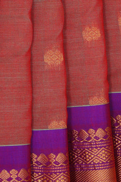 Image of Gadwal Silk Cotton Reddish Brown Saree