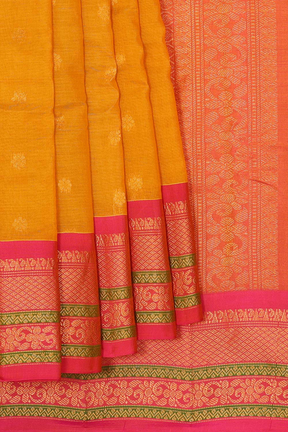 Gadwal Silk Cotton Mustard Yellow Saree