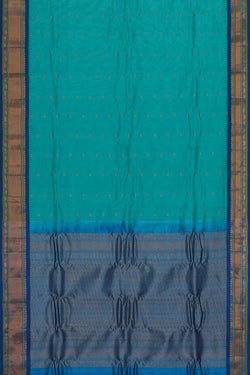 Image of Gadwal Silk Cotton Sea Blue Saree