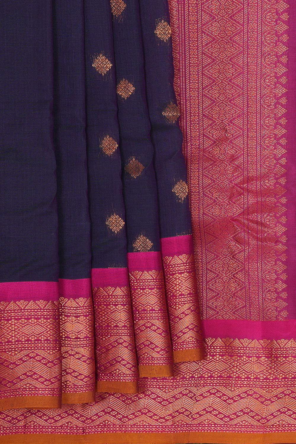 Gadwal Silk Cotton Navy Blue Saree