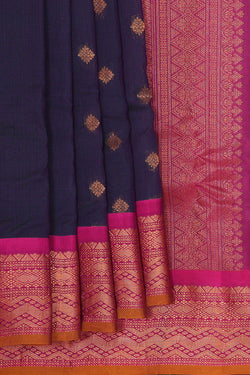 Image of Gadwal Silk Cotton Navy Blue Saree