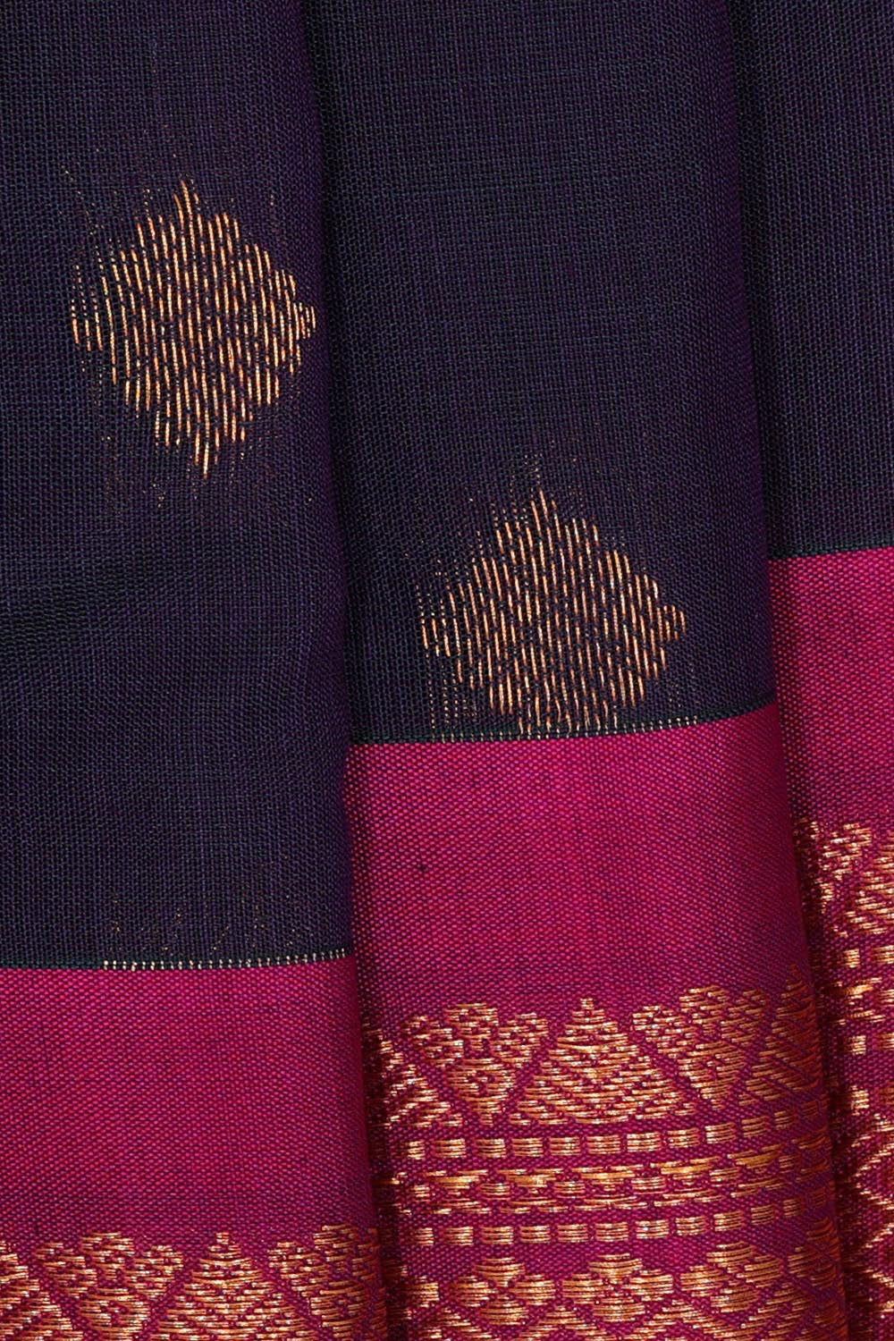 Gadwal Silk Cotton Navy Blue Saree