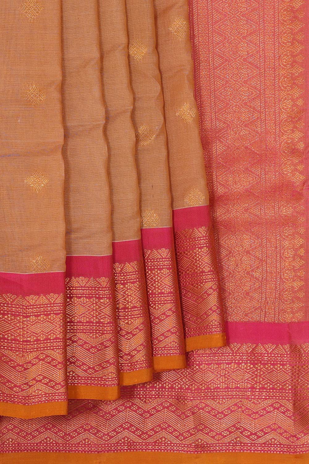 Gadwal Silk Cotton Dark Cream Saree