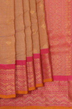 Image of Gadwal Silk Cotton Dark Cream Saree