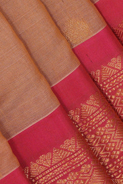 Image of Gadwal Silk Cotton Dark Cream Saree