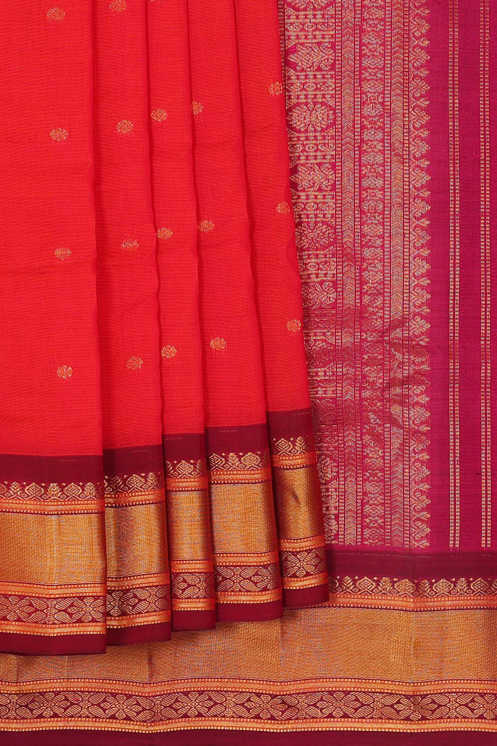 Gadwal Silk Cotton Red Saree