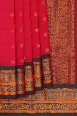 Image of Gadwal Silk Cotton Reddish Pink Saree