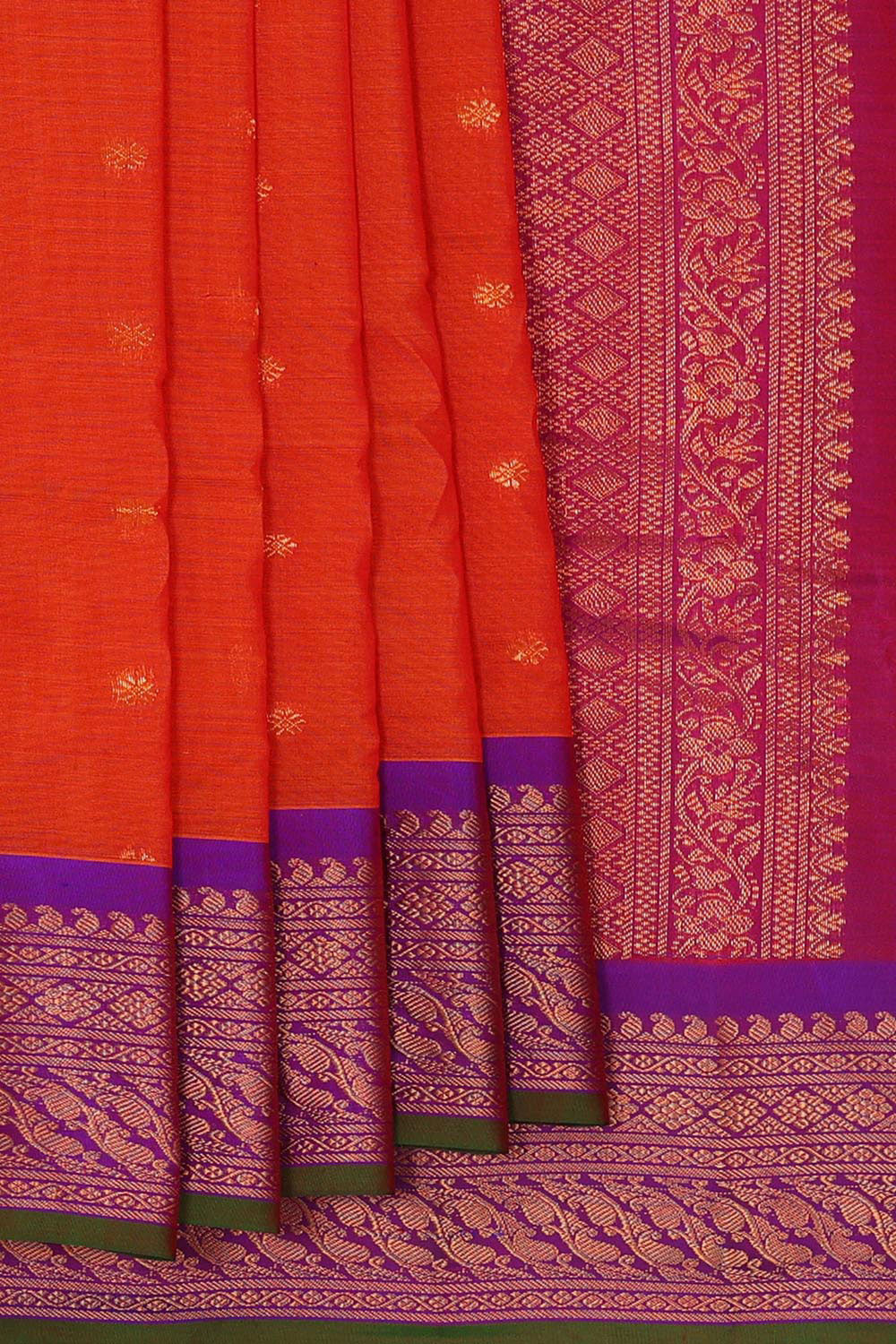 Gadwal Silk Cotton Dark Orange Saree