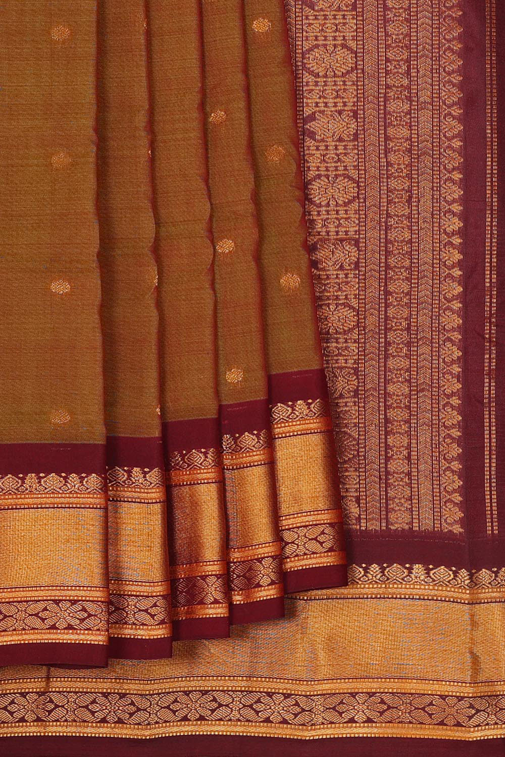 Gadwal Silk Cotton Reddish Brown Saree