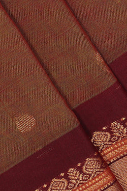 Image of Gadwal Silk Cotton Reddish Brown Saree