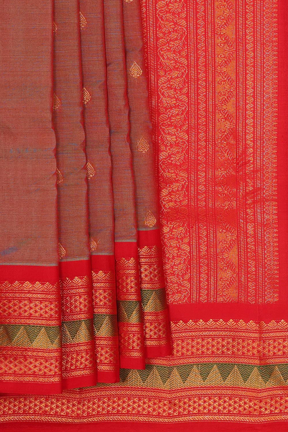 Gadwal Silk Cotton Reddiah Brown Saree