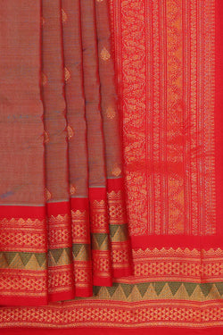 Image of Gadwal Silk Cotton Reddiah Brown Saree