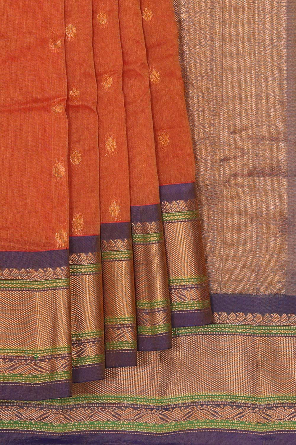 Gadwal Silk Cotton Dark Orange Saree