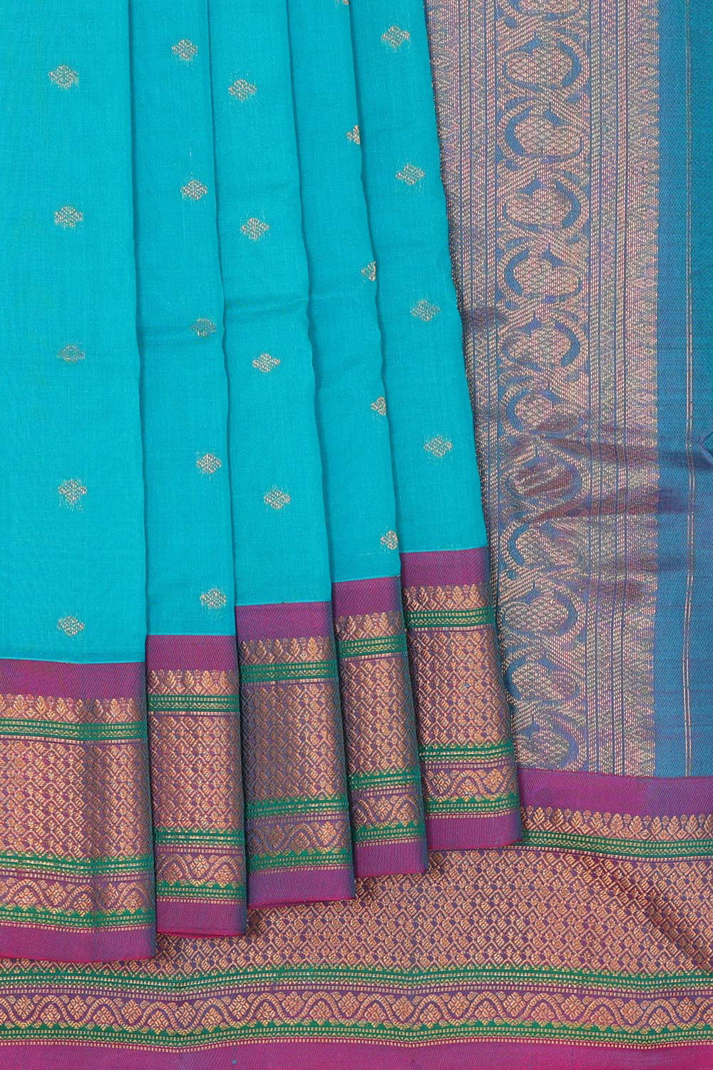 Gadwal Silk Cotton Sky Blue Saree