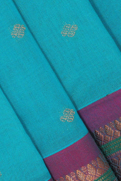 Image of Gadwal Silk Cotton Sky Blue Saree