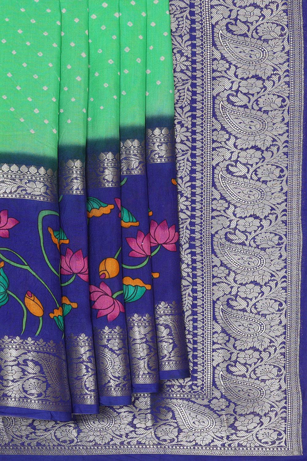 Banarasi Chiniya Green Bandhani Saree