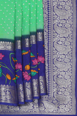 Image of Banarasi Chiniya Green Bandhani Saree