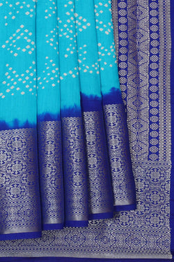 Image of Banarasi Chiniya Sky Blue Bandhani Saree