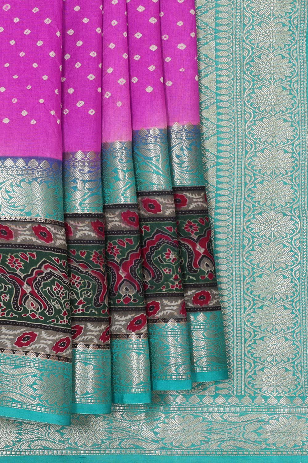 Banarasi Chiniya Dark Pink Bandhani Saree