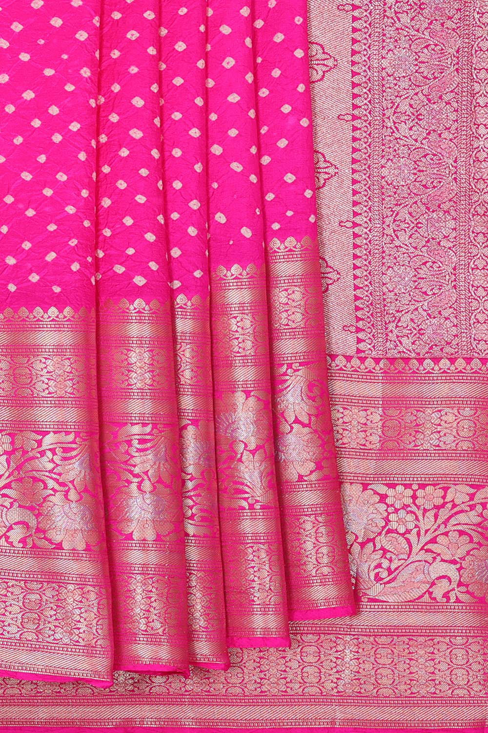 Banarasi Chiniya Rani Pink Bandhani Saree