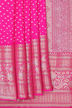 Image of Banarasi Chiniya Rani Pink Bandhani Saree