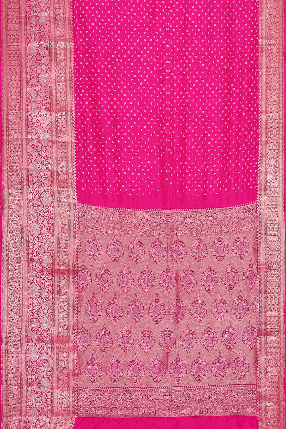 Banarasi Chiniya Rani Pink Bandhani Saree