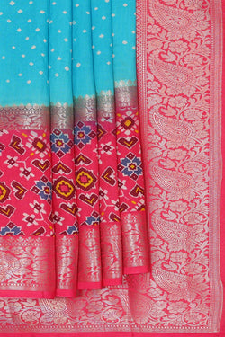 Image of Banarasi Chiniya Sky Blue Bandhani Saree