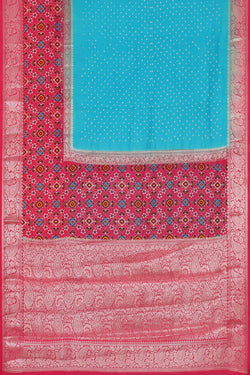 Image of Banarasi Chiniya Sky Blue Bandhani Saree