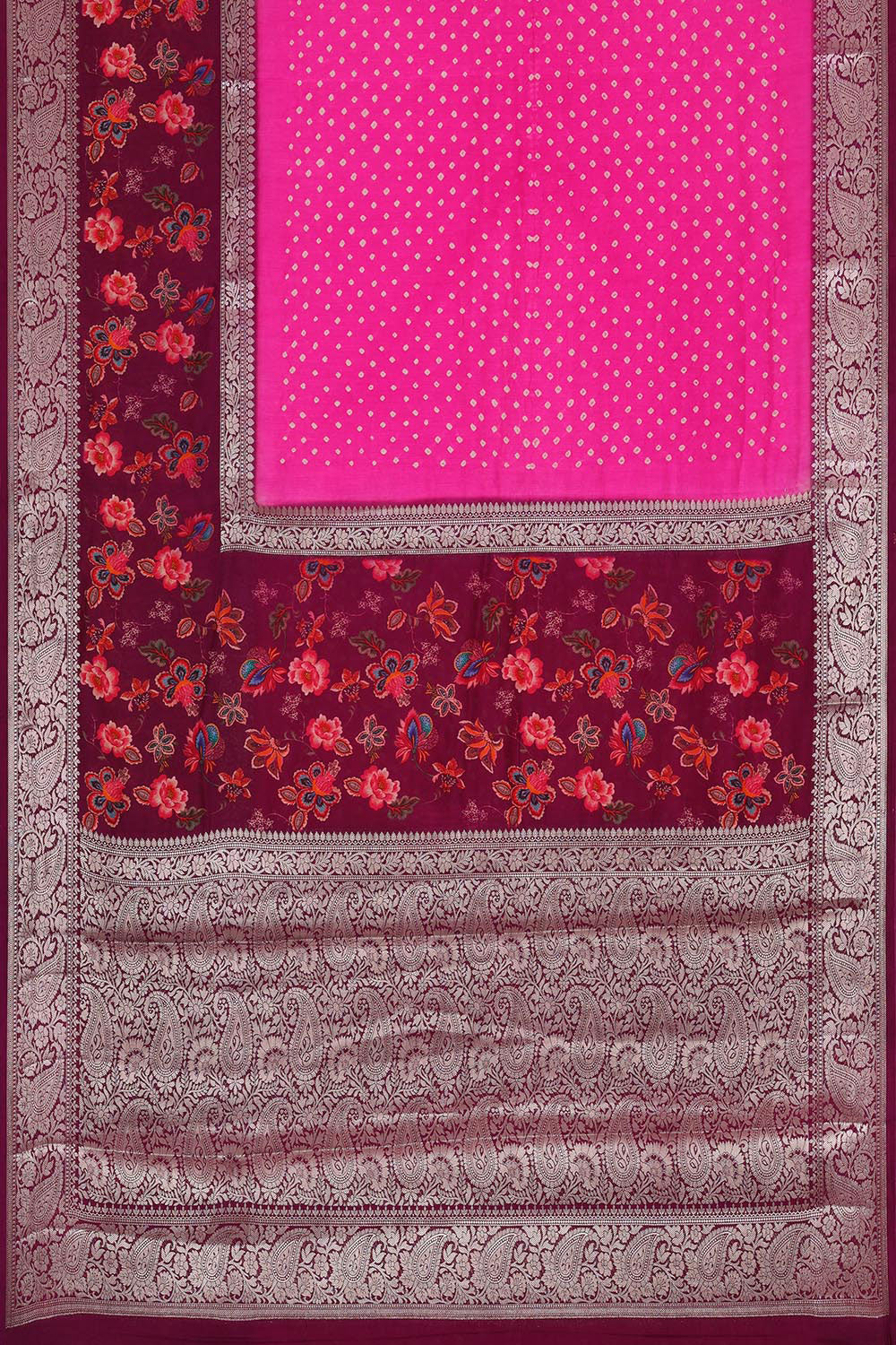 Banarasi Chiniya Bright Pink Bandhani Saree