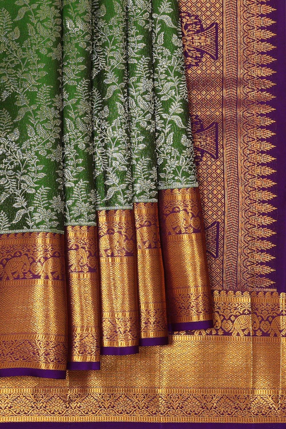 Kanchipattu Leaf Green Brocade Saree