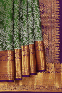 Image of Kanchipattu Leaf Green Brocade Saree